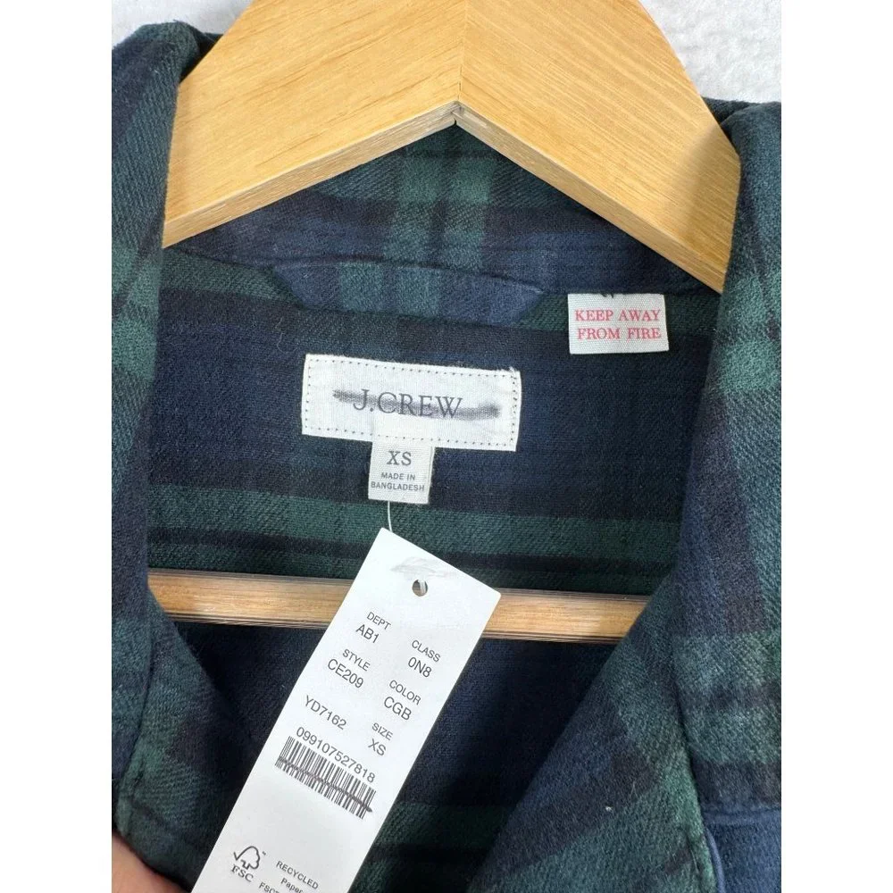 J.Crew Flannel preppy plaid‎ Pajama top hunter green 90s sz XS